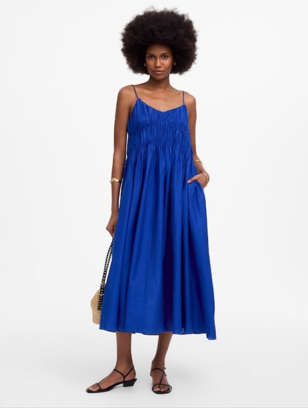 NWT Madewell Textured V-neck Blue Midi Dress Size Medium